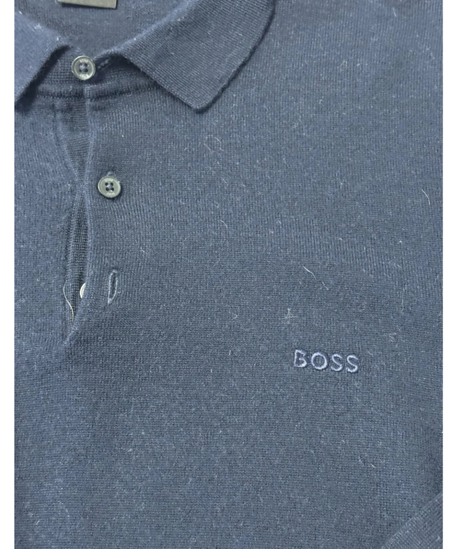 BOSS Navy Blue Long Sleeve Knitted Polo Sweater