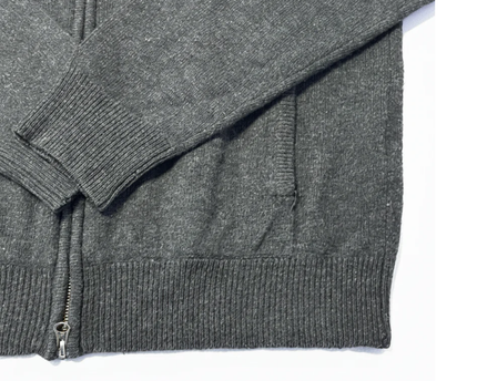 GANT Men's Grey 100% Lambswool Full-Zip Mock Neck Sweater