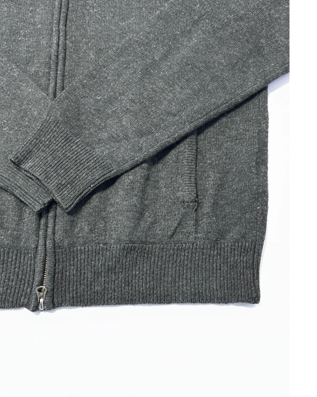 GANT Men's Grey 100% Lambswool Full-Zip Mock Neck Sweater