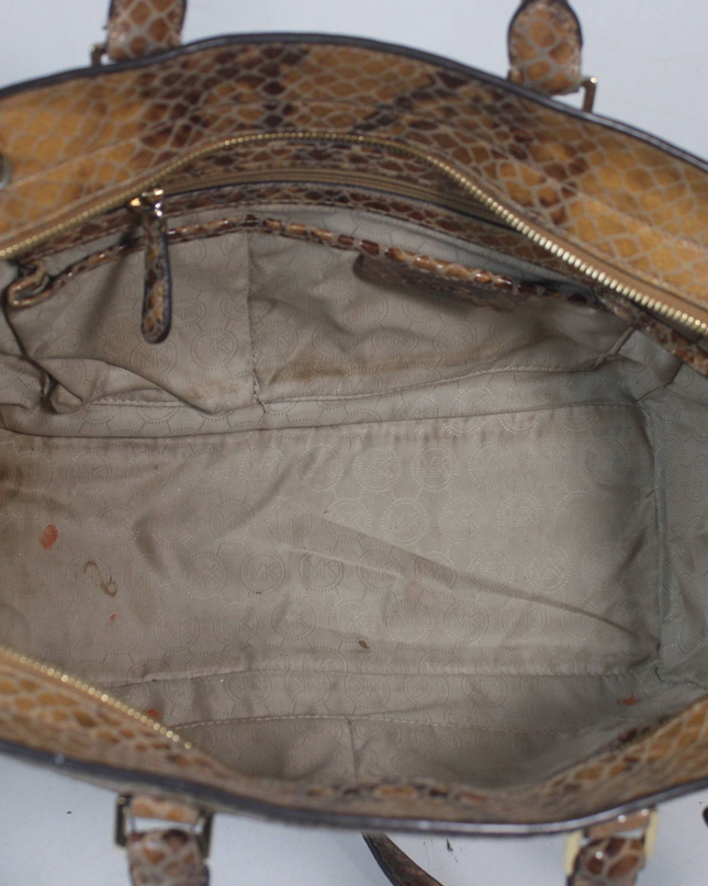 Michael Kors Brown Snakeskin Print Satchel Bag