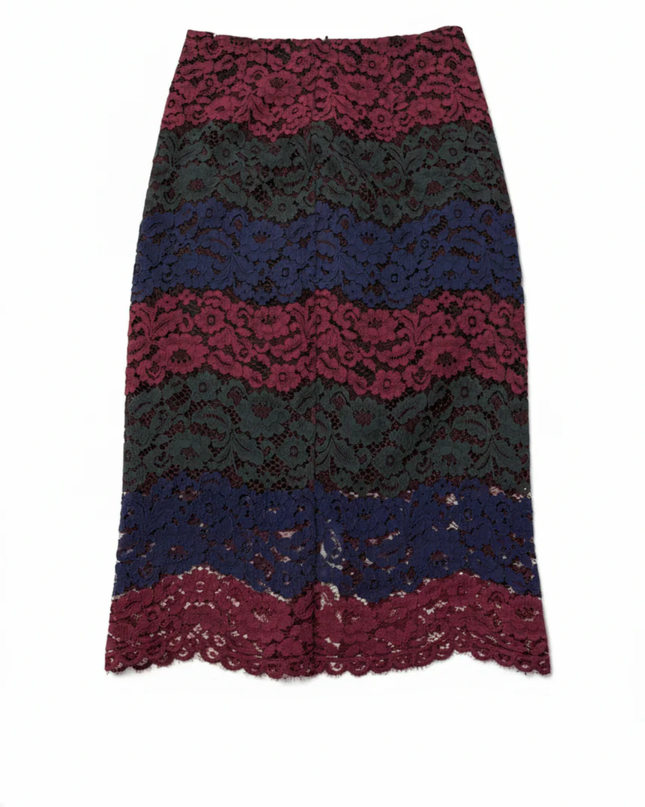 Sandro Multicolor Floral Lace Crop Top and Midi Skirt Set