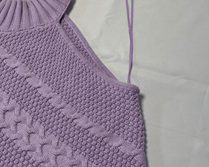 INC International Concepts Purple One Shoulder Cable Knit Mock Neck Sweater
