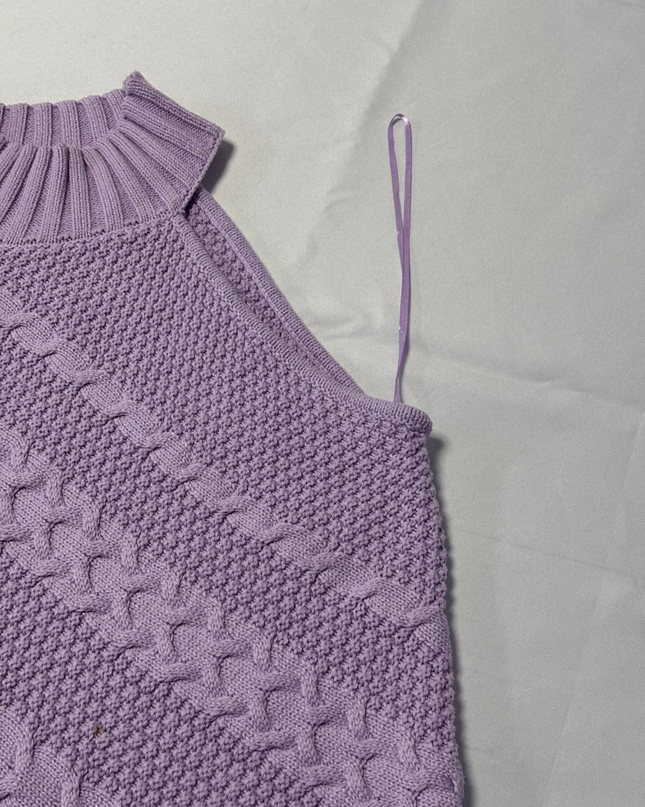 INC International Concepts Purple One Shoulder Cable Knit Mock Neck Sweater