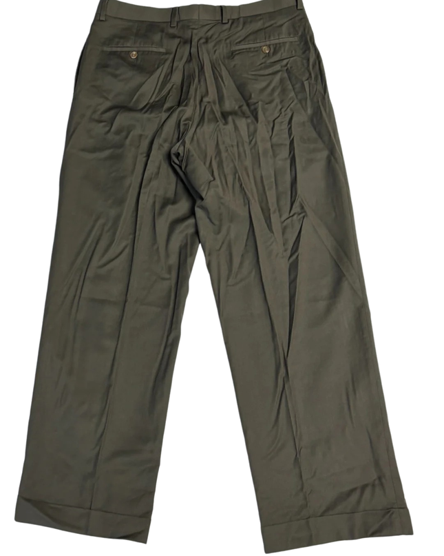 Lauren Ralph Lauren Olive Green Wool Cashmere Blend Pleated Trousers