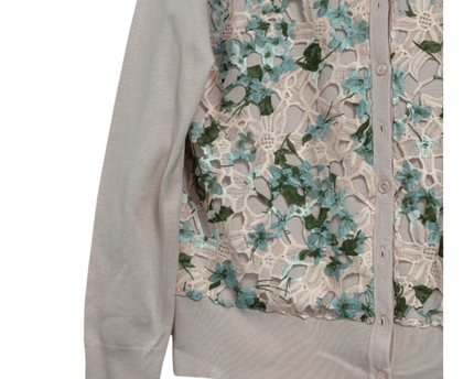 Charter Club Pink Floral Lace Overlay Button-Up Cardigan