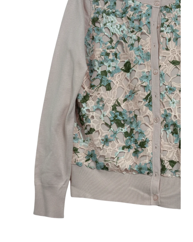 Charter Club Pink Floral Lace Overlay Button-Up Cardigan