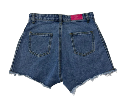 B ICONIC Blue Studded Distressed Denim Shorts