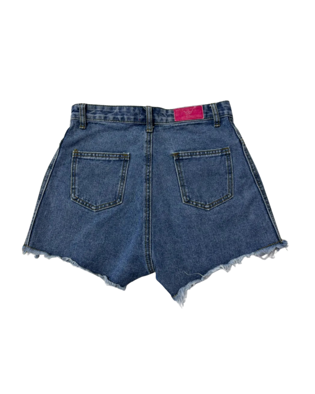 B ICONIC Blue Studded Distressed Denim Shorts