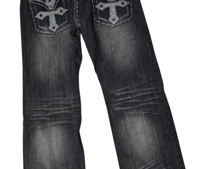 HAYDEN.K Black Distressed Contrast Stitch Wings Jeans