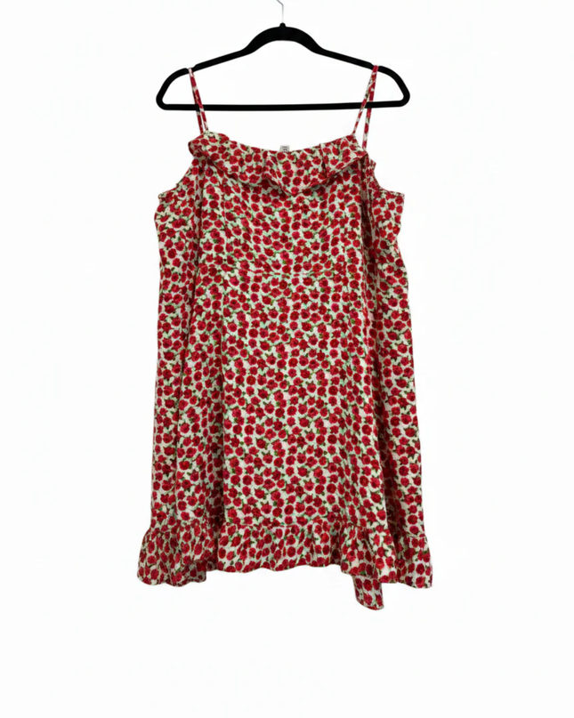 Topshop Red Floral Ruffle Mini Dress with Tie Front