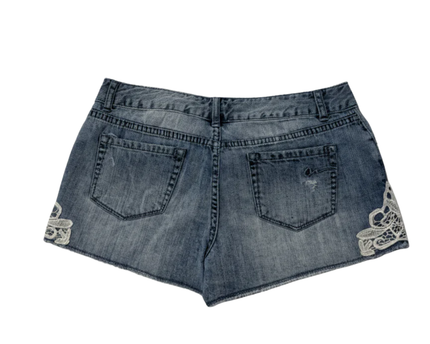 American Rag Cie Blue Distressed Denim Shorts with Lace Trim