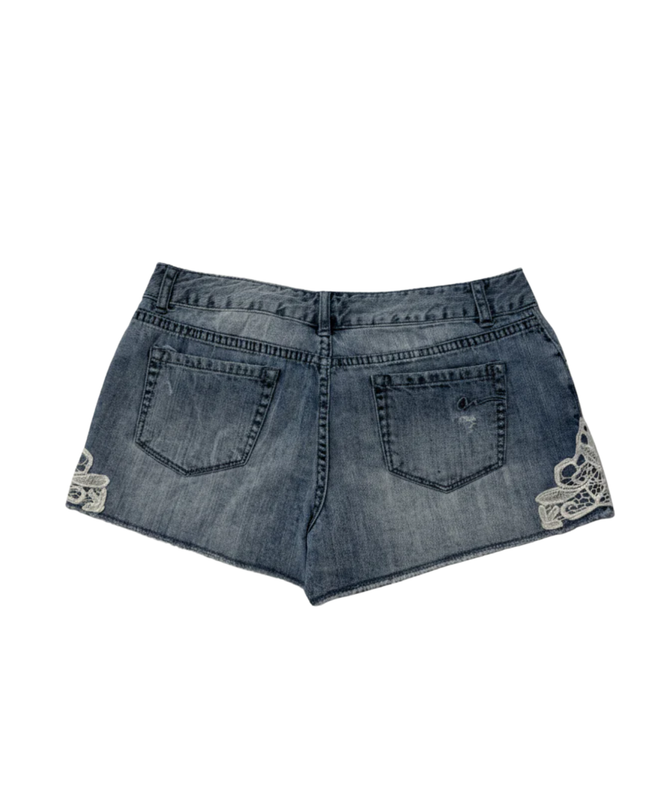 American Rag Cie Blue Distressed Denim Shorts with Lace Trim