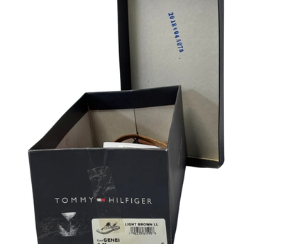 Tommy Hilfiger Light Brown T-Strap Logo Sandals W/Box
