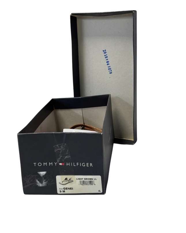 Tommy Hilfiger Light Brown T-Strap Logo Sandals W/Box