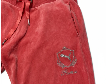 Puma Pink Velour Embroidered Crest Track Pants