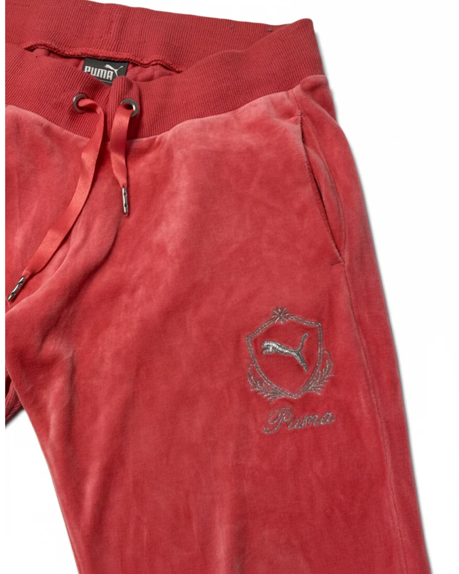 Puma Pink Velour Embroidered Crest Track Pants