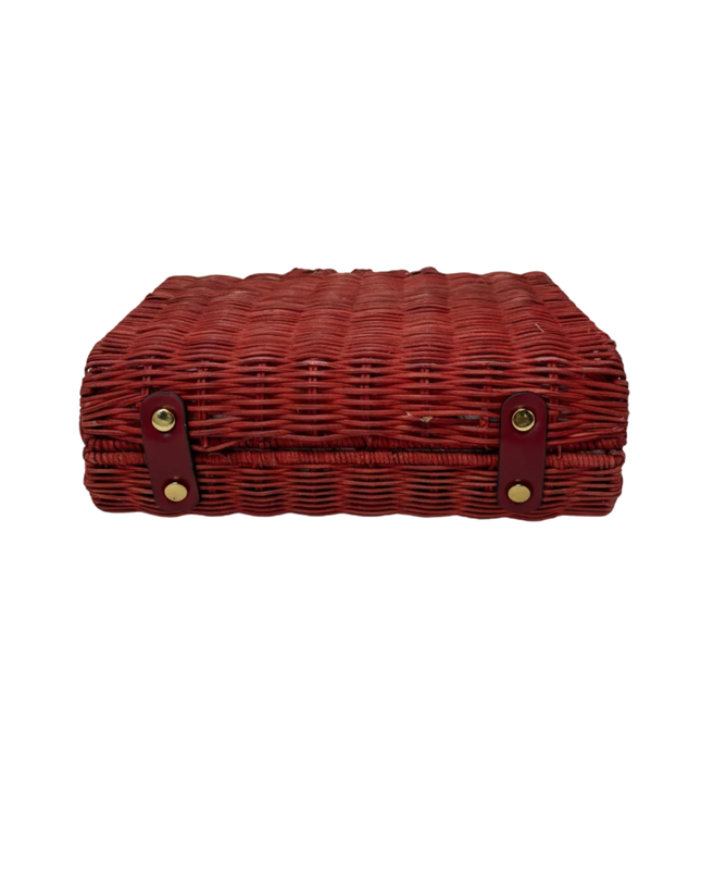 ZARA Red Woven Basket Bag with Bamboo Handles