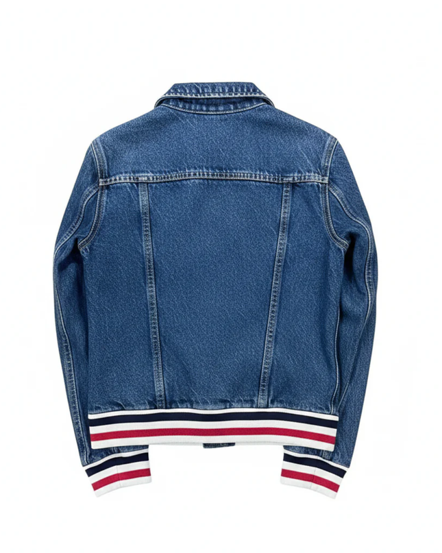 Levi's Blue Denim Trucker Jacket with Sporty Striped Ribbed Trim