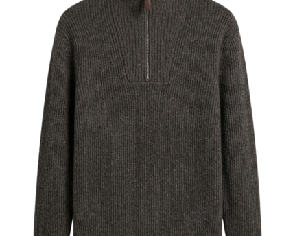 Zara Grey Half-Zip Ribbed Knit Sweater