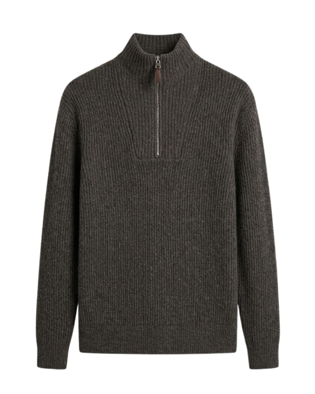 Zara Grey Half-Zip Ribbed Knit Sweater