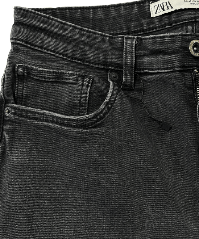 ZARA Slim Fit Washed Black Seam Detail Denim Jeans