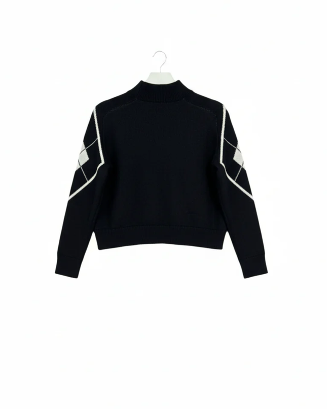 TALLY WEiJL Black Argyle Mock Neck Sweater