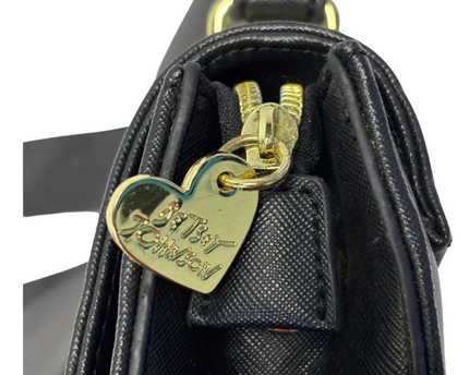 Betsey Johnson Black Saffiano Bow Top Handle Bag