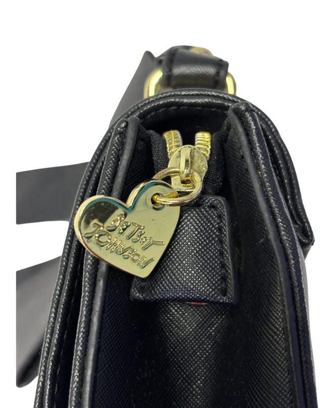 Betsey Johnson Black Saffiano Bow Top Handle Bag