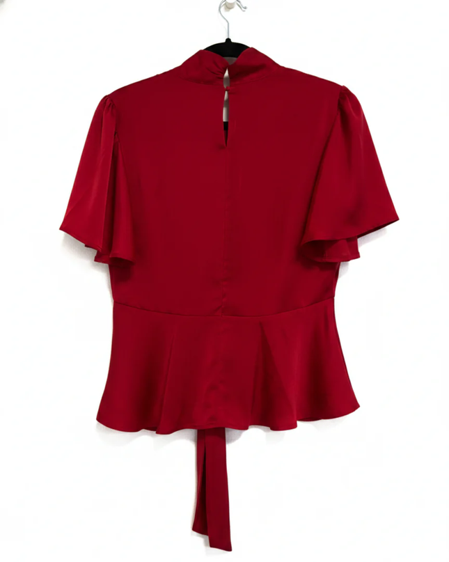 CeCe Red Flutter Sleeve Peplum Blouse