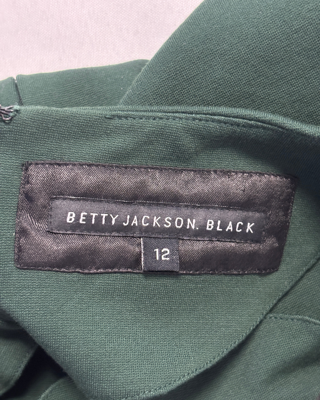 Betty Jackson. Black Green Pleated Midi Dress