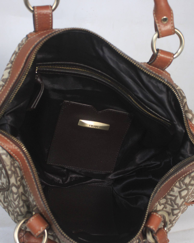 DKNY Brown Monogram Canvas Satchel Bag