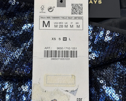 Zara Blue Sequin Animal Print Mini Skirt W/Tags