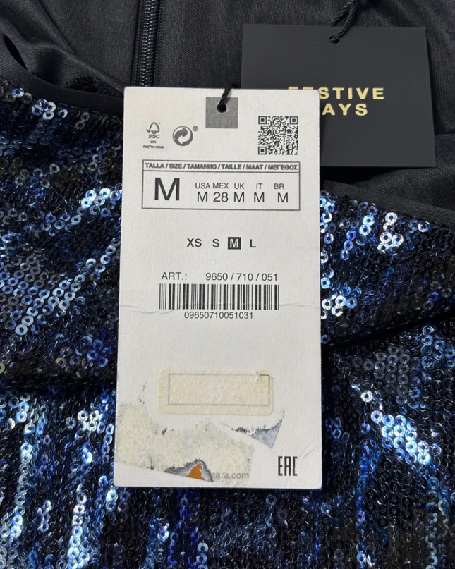 Zara Blue Sequin Animal Print Mini Skirt W/Tags