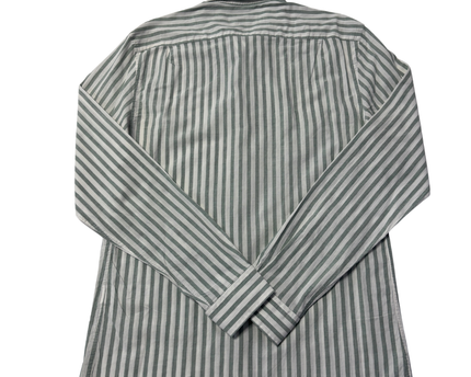 Reiss Green and White Striped Regular Fit Button-Down Shirt