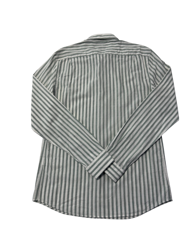 Reiss Green and White Striped Regular Fit Button-Down Shirt