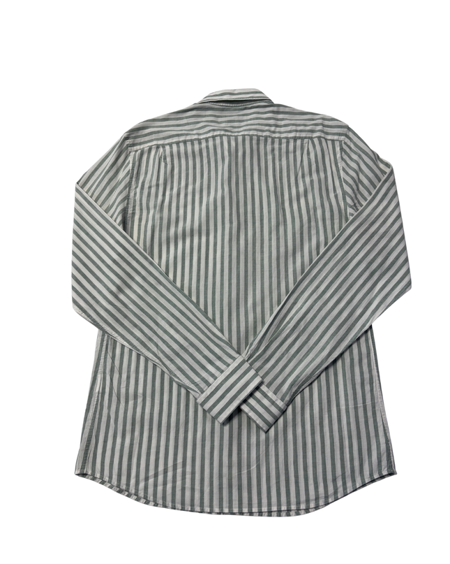 Reiss Green and White Striped Regular Fit Button-Down Shirt