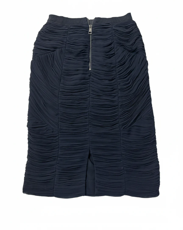 Burberry Navy Blue Ruched Pencil Skirt