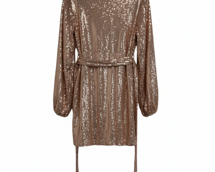 MISSGUIDED Rose Gold Sequin Wrap Long Sleeve Mini Dress