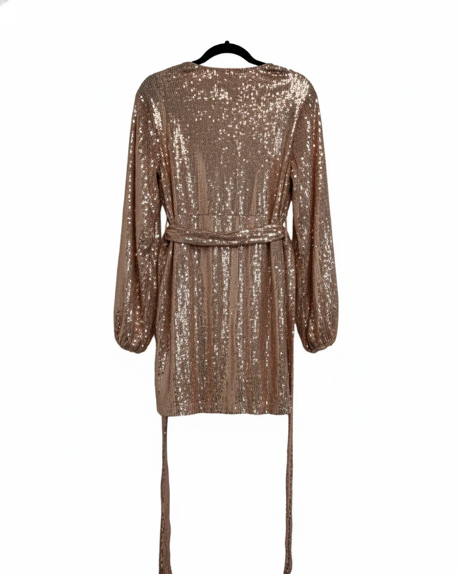MISSGUIDED Rose Gold Sequin Wrap Long Sleeve Mini Dress