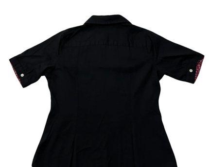 Tommy Hilfiger Black Short Sleeve Button-Down Shirt with Floral Trim