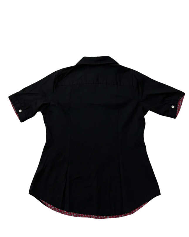 Tommy Hilfiger Black Short Sleeve Button-Down Shirt with Floral Trim