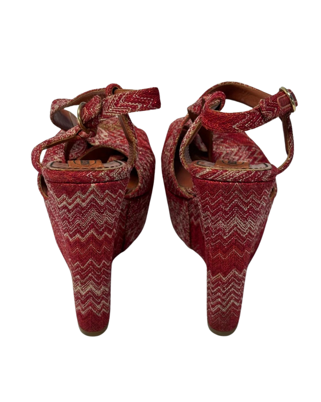Missoni Red Zigzag Knit Wedge Sandals