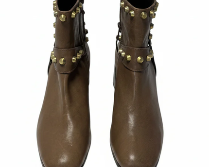 Stuart Weitzman Brown Studded Leather Ankle Boots