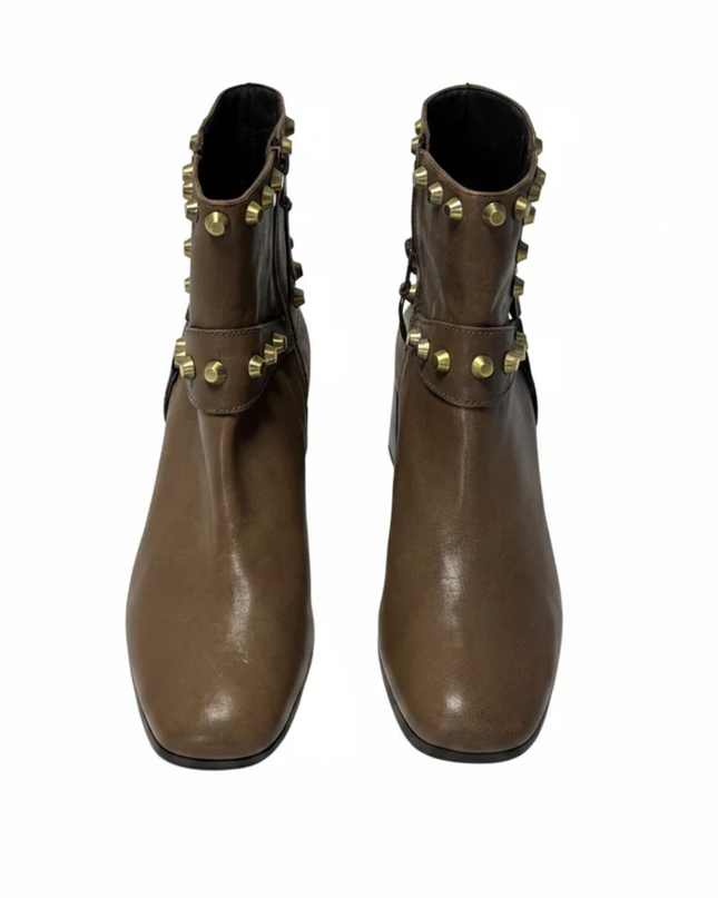 Stuart Weitzman Brown Studded Leather Ankle Boots