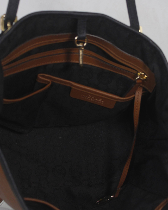 Michael Kors White/Brown/Black Tri-Color Saffiano Leather Tote Bag