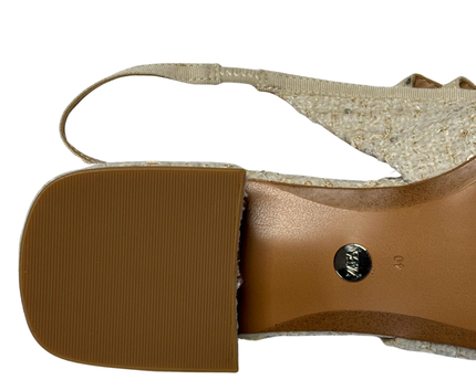 Zara Beige Tweed Slingback Block Heel Shoes