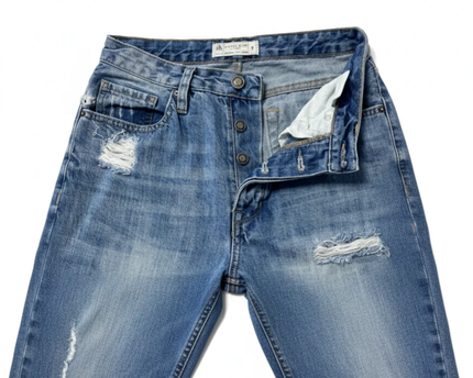 Angel Kiss Blue Distressed High-Rise Tapered Jeans
