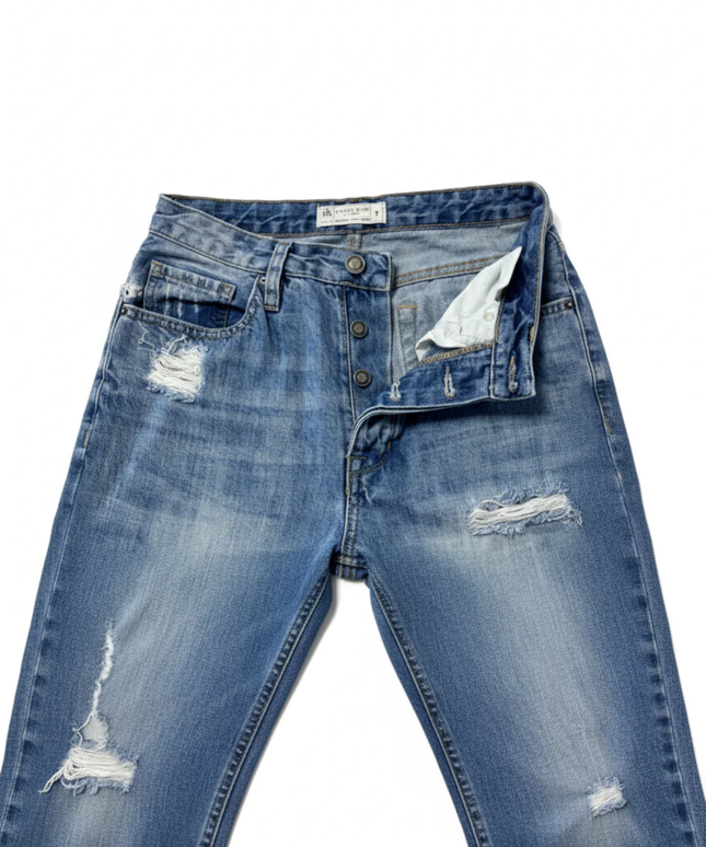Angel Kiss Blue Distressed High-Rise Tapered Jeans