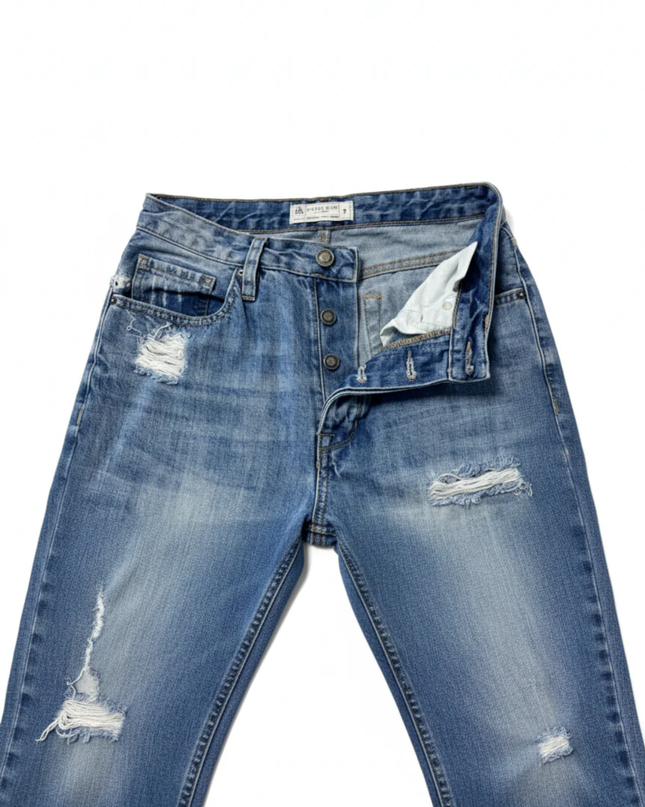 Angel Kiss Blue Distressed High-Rise Tapered Jeans