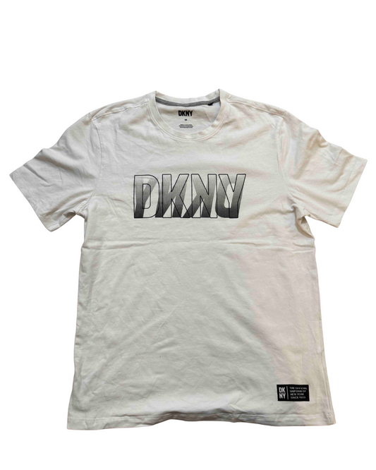 DKNY Shadow Block Logo Cream Cotton T-Shirt - M